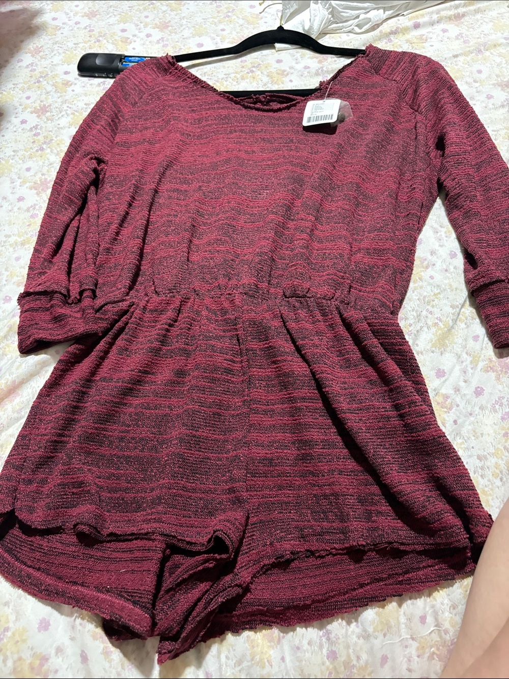 BDG Maroon & Black Striped Knit Romper